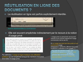 Mentions fondées sur La propriété intellectuelleUtilisent l’expression « Copyright » ou 	le signe ©- 27/61 = 44%Revendiquent explicitement des droits d’auteurs ou de propriété intellectuelle- 24/61 = 39 %Invoquent la contrefaçon (ex : art. L.342-1)- 18/61 = 29 %Visent le Code de la Propriété Intellectuelle 	(ex : art. L.122-5)- 16/61 = 26 %9