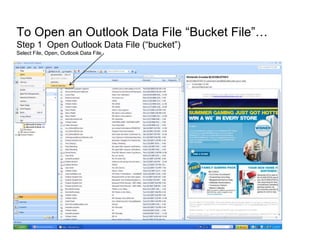 The .pst file… In this example: “ArchMail-01-07thru12-07.pst” (or the “Personal Folder” you moved email into..) 1) Is stored in C:\Documents and Settings\Username\Local Settings\Application Data\Microsoft\Outlook 2) Can be Re-Opened in Outlook 3) Needs to be backed up 