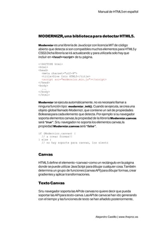 Manual de HTML5en español
MODERNIZR,una bibliotecapara detectarHTML5.
Modernizr esuna libreríade JavaScript con licenciaMI...