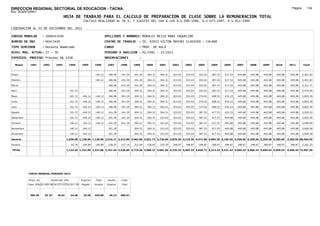 DIRECCION REGIONAL SECTORIAL DE EDUCACION - TACNA                                                                                                                                                               Página:      134
Ruc :20325722941
                                          HOJA DE TRABAJO PARA EL CALCULO DE PREPARACION DE CLASE SOBRE LA REMUNERACION TOTAL
                                                          CALCULO REALIZADO AL 30 %; Y AJUSTES DEL 16% A LOS D.U.090-1996, D.U.073-1997, D.U.011-1999

LIQUIDACION AL 31 DE DICIEMBRE DEL 2011

CODIGO MODULAR          : 1000413430                                         APELLIDOS Y NOMBRES: MORALES MEJIA MARA YAQUELINE
NUMERO DE DNI           : 00413430                                           CENTRO DE TRABAJO      : IE. 42023 VICTOR MAYURI CLAUSSEN - CALANA
TIPO SERVIDOR           : Docente Nombrado                                   CARGO                  : PROF. DE AULA
NIVEL MAG. ACTUAL: II - 30                                                   PERIODO A ANALIZAR : 02/1991 - 12/2011
EXPEDIEN. PROCESO: Proceso N§ 1438                                           OBSERVACIONES          :

   Meses     1991       1992       1993         1994     1995      1996       1997      1998     1999     2000     2001     2002     2003     2004     2005     2006     2007     2008     2009     2010      2011        Total



Enero                                                              140.12      186.96   241.29   241.29   304.31   304.31   323.03   323.03   353.03   387.53   417.53   445.88   445.88   445.88   445.88     445.88     5,451.83

Febrero                                                            140.12      186.96   241.29   241.29   304.31   304.31   323.03   323.03   353.03   387.53   417.53   445.88   445.88   445.88   445.88     445.88     5,451.83

Marzo                                                                          186.96   241.29   241.29   304.31   304.31   323.03   323.03   353.03   387.53   417.53   445.88   445.88   445.88   445.88     445.88     5,311.71

Abril                                           101.72                         186.96   241.29   304.31   304.31   304.31   323.03   323.03   353.03   387.53   417.53   445.88   445.88   445.88   445.88     445.88     5,476.45

Mayo                                            101.72    140.12    140.12     186.96   241.29   304.31   304.31   304.31   323.03   353.03   374.03   408.53   432.23   445.88   445.88   445.88   445.88     445.88     5,843.39

Junio                                           101.72    140.12    140.12     186.96   241.29   304.31   304.31   304.31   323.03   353.03   374.03   408.53   432.23   445.88   445.88   445.88   445.88     445.88     5,843.39

Julio                                           101.72    140.12    140.12     186.96   241.29   304.31   304.31   304.31   323.03   353.03   374.03   408.53   432.23   445.88   445.88   445.88   445.88     445.88     5,843.39

Agosto                                          101.72    140.12    140.12     241.29   241.29   304.31   304.31   304.31   323.03   353.03   387.53   417.53   432.23   445.88   445.88   445.88   445.88     445.88     5,920.22

Setiembre                                       101.72    140.12    140.12     241.29   241.29   304.31   304.31   323.03   323.03   353.03   387.53   417.53   445.88   445.88   445.88   445.88   445.88     445.88     5,952.59

Octubre                                         140.12    140.12    140.12     241.29   241.29   304.31   304.31   323.03   323.03   353.03   387.53   417.53   445.88   445.88   445.88   445.88   445.88     445.88     5,990.99

Noviembre                                       140.12    140.12               241.29            304.31   304.31   323.03   323.03   353.03   387.53   417.53   445.88   445.88   445.88   445.88   445.88     445.88     5,609.58

Diciembre                                       140.12    140.12               241.29            304.31   304.31   323.03   323.03   353.03   387.53   417.53   445.88   445.88   445.88   445.88   445.88     445.88     5,609.58

Usuario                                     1,030.68 1,120.96 1,120.96 2,515.17 2,412.90 3,462.66 3,651.72 3,726.60 3,876.36 4,116.36 4,471.86 4,863.36 5,182.56 5,350.56 5,350.56 5,350.56 5,350.56         5,350.56 68,304.95

Essalud                                          92.76    100.89    100.89     226.37   217.16   311.64   328.65   335.39   348.87   348.87   348.87   348.87   348.87   348.87   348.87   348.87   348.87     348.87     5,202.25

TOTAL                                       1,123.44 1,221.85 1,221.85 2,741.54 2,630.06 3,774.30 3,980.37 4,061.99 4,225.23 4,465.23 4,820.73 5,212.23 5,531.43 5,699.43 5,699.43 5,699.43 5,699.43         5,699.43 73,507.20




            COSTO MENSUAL PERIODO 2012

            Prepa. de          Ajuste del 16%            Importe    Total     Aporte    Costo
            Clase 30% DU.090-96 DU.073-97 DU.011-99      Pagado    Usuario    Essalud   Total



             385.38      25.70      29.81       34.58     29.59    445.88      40.13    486.01
 