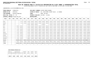 DIRECCION REGIONAL SECTORIAL DE EDUCACION - TACNA                                                                                                                                                               Página:      166
Ruc :20325722941
                                          HOJA DE TRABAJO PARA EL CALCULO DE PREPARACION DE CLASE SOBRE LA REMUNERACION TOTAL
                                                          CALCULO REALIZADO AL 30 %; Y AJUSTES DEL 16% A LOS D.U.090-1996, D.U.073-1997, D.U.011-1999

LIQUIDACION AL 31 DE DICIEMBRE DEL 2011

CODIGO MODULAR          : 1009331535                                         APELLIDOS Y NOMBRES: CASTRO CHAVEZ ROXANA
NUMERO DE DNI           : 09331535                                           CENTRO DE TRABAJO      : IE. 42200 OMAR ZILBERT SALAS - LA YARADA
TIPO SERVIDOR           : Docente Nombrado                                   CARGO                  : PROF. DE AULA
NIVEL MAG. ACTUAL: II - 30                                                   PERIODO A ANALIZAR : 02/1991 - 12/2011
EXPEDIEN. PROCESO: Proceso N§ 3222                                           OBSERVACIONES          :

   Meses     1991       1992       1993         1994     1995      1996       1997      1998     1999     2000     2001     2002     2003     2004     2005     2006     2007     2008     2009     2010      2011        Total



Enero                                            71.12    141.02    141.02     188.15   242.81   242.81   306.22   306.22   323.53   323.53   353.54   388.04   418.04   446.39   446.39   446.39   446.39     446.39     5,678.00

Febrero                                          71.12    141.02    141.02     188.15   242.81   242.81   306.22   306.22   323.53   323.53   353.54   388.04   418.04   446.39   446.39   446.39   446.39     446.39     5,678.00

Marzo                                                              141.02      188.15   242.81            306.22            323.53   323.53   353.54   388.04   418.04   446.39   446.39   446.39   446.39     446.39     4,916.83

Abril                               50.12       102.62              141.02     188.15   242.81   306.22   306.22   306.22   323.53   323.53   353.54   388.04   418.04   446.39   446.39   446.39   446.39     446.39     5,682.01

Mayo                                71.12       102.62              141.02     188.15   242.81   306.22   306.22   306.22   323.53   353.54   374.54   409.04   432.74   446.39   446.39   446.39   446.39     446.39     5,789.72

Junio                               71.12       102.62              141.02     188.15   242.81   306.22   306.22   306.22   323.53   353.54   374.54   409.04   432.74   446.39   446.39   446.39   446.39     446.39     5,789.72

Julio                               71.12       102.62              141.02     188.15   242.81   306.22   306.22   306.22   323.53   353.54   374.54   409.04   432.74   446.39   446.39   446.39   446.39     446.39     5,789.72

Agosto                              71.12       102.62              141.02     242.81   242.81   306.22   306.22   306.22   323.53   353.54   388.04   418.04   432.74   446.39   446.39   446.39   446.39     446.39     5,866.88

Setiembre                           71.12       102.62              141.02     242.81   242.81   306.22   306.22   323.53   323.53   353.54   388.04   418.04   446.39   446.39   446.39   446.39   446.39     446.39     5,897.84

Octubre                             71.12       141.02              141.02     242.81   242.81   306.22   306.22   323.53   323.53   353.54   388.04   418.04   446.39   446.39   446.39   446.39   446.39     446.39     5,936.24

Noviembre                           71.12       141.02              188.15     242.81   242.81   306.22   306.22   323.53   323.53   353.54   388.04   418.04   446.39   446.39   446.39   446.39   446.39     446.39     5,983.37

Diciembre                           71.12       141.02              188.15     242.81   242.81   306.22   306.22   323.53   323.53   353.54   388.04   418.04   446.39   446.39   446.39   446.39   446.39     446.39     5,983.37

Usuario                           619.08 1,181.02        282.04 1,786.50 2,531.10 2,913.72 3,241.60 3,674.64 3,437.66 3,882.36 4,122.44 4,477.98 4,869.48 5,188.68 5,356.68 5,356.68 5,356.68 5,356.68       5,356.68 68,991.70

Essalud                             55.72       106.29     25.38    160.79     227.80   262.23   291.74   330.72   309.39   349.41   349.41   349.41   349.41   349.41   349.41   349.41   349.41   349.41     349.41     5,264.38

TOTAL                             674.80 1,287.31        307.42 1,947.29 2,758.90 3,175.95 3,533.34 4,005.36 3,747.05 4,231.77 4,471.85 4,827.39 5,218.89 5,538.09 5,706.09 5,706.09 5,706.09 5,706.09       5,706.09 74,256.08




            COSTO MENSUAL PERIODO 2012

            Prepa. de          Ajuste del 16%            Importe    Total     Aporte    Costo
            Clase 30% DU.090-96 DU.073-97 DU.011-99      Pagado    Usuario    Essalud   Total



             386.78      25.85      29.98       34.78     31.00    446.39      40.17    486.56
 