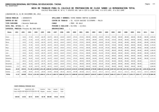 DIRECCION REGIONAL SECTORIAL DE EDUCACION - TACNA                                                                                                                                                               Página:      171
Ruc :20325722941
                                          HOJA DE TRABAJO PARA EL CALCULO DE PREPARACION DE CLASE SOBRE LA REMUNERACION TOTAL
                                                          CALCULO REALIZADO AL 30 %; Y AJUSTES DEL 16% A LOS D.U.090-1996, D.U.073-1997, D.U.011-1999

LIQUIDACION AL 31 DE DICIEMBRE DEL 2011

CODIGO MODULAR          : 1000669376                                         APELLIDOS Y NOMBRES: YUFRA MAMANI MARTIN ELEODORO
NUMERO DE DNI           : 00669376                                           CENTRO DE TRABAJO      : IE. 42229 SAUSINI SIJIPAMPA - PALCA
TIPO SERVIDOR           : Docente Nombrado                                   CARGO                  : PROF. DE AULA
NIVEL MAG. ACTUAL: A - 30                                                    PERIODO A ANALIZAR : 02/1991 - 12/2011
EXPEDIEN. PROCESO: Proceso N§ 5862-6630                                      OBSERVACIONES          :

   Meses     1991       1992       1993         1994     1995      1996       1997      1998     1999     2000     2001     2002     2003     2004     2005     2006     2007     2008     2009     2010      2011        Total



Enero                    10.91      47.29        65.29    126.79    126.79     169.33   218.67   218.67   275.91   275.91   290.90   290.90   320.90   355.40   376.40   384.80   384.80   384.80   384.80     384.80     5,094.06

Febrero                  10.91      47.29        65.29    126.79    126.79     169.33   218.67   218.67   275.91   275.91   290.90   290.90   320.90   355.40   376.40   384.80   384.80   384.80   384.80     384.80     5,094.06

Marzo                    10.91      47.29        65.29    126.79    126.79     169.33   218.67   218.67   275.91   275.91   290.90   290.90   320.90   355.40   376.40   384.80   384.80   384.80   384.80     384.80     5,094.06

Abril                    10.91      47.29        92.29    126.79    126.79     169.33   218.67   275.91   275.91   275.91   290.90   290.90   320.90   355.40   376.40   384.80   384.80   384.80   384.80     384.80     5,178.30

Mayo                     10.91      65.29        92.29    126.79    126.79     169.33   218.67   275.91   275.91   275.91   290.90   320.90   341.90   370.40   380.60   384.80   384.80   384.80   384.80     384.80     5,266.50

Junio                    10.91      65.29        92.29    126.79    126.79     169.33   218.67   275.91   275.91   275.91   290.90   320.90   341.90   370.40   380.60   384.80   384.80   384.80   384.80     384.80     5,266.50

Julio                    10.91      65.29        92.29    126.79    126.79     169.33   218.67   275.91   275.91   275.91   290.90   320.90   341.90   370.40   380.60   384.80   384.80   384.80   384.80     384.80     5,266.50

Agosto                   28.91      65.29        92.29    126.79    126.79     218.67   218.67   275.91   275.91   275.91   290.90   320.90   355.40   376.40   380.60   384.80   384.80   384.80   384.80     384.80     5,353.34

Setiembre                28.91      65.29        92.29    126.79    126.79     218.67   218.67   275.91   275.91   290.90   290.90   320.90   355.40   376.40   384.80   384.80   384.80   384.80   384.80     384.80     5,372.53

Octubre                  28.91      65.29       126.79    126.79    126.79     218.67   218.67   275.91   275.91   290.90   290.90   320.90   355.40   376.40   384.80   384.80   384.80   384.80   384.80                5,022.23

Noviembre       5.17     28.91      65.29       126.79    126.79   169.33      218.67   218.67   275.91   275.91   290.90   290.90   320.90   355.40   376.40   384.80   384.80   384.80   384.80   384.80                5,069.94

Diciembre       5.17     28.91      65.29       126.79    126.79   169.33      218.67   218.67   275.91   275.91   290.90   290.90   320.90   355.40   376.40   384.80   384.80   384.80   384.80   384.80                5,069.94

Usuario        10.34    220.92    711.48 1,129.98 1,521.48 1,606.56 2,278.66 2,624.04 3,139.20 3,310.92 3,370.88 3,490.80 3,730.80 4,086.30 4,414.80 4,567.20 4,617.60 4,617.60 4,617.60 4,617.60            3,463.20 62,147.96

Essalud         0.93     19.88      64.03       101.70    136.93   144.59      205.08   236.16   282.53   297.98   303.38   314.17   314.17   314.17   314.17   314.17   314.17   314.17   314.17   314.17     314.17     4,856.24

TOTAL          11.27    240.80    775.51 1,231.68 1,658.41 1,751.15 2,483.74 2,860.20 3,421.73 3,608.90 3,674.26 3,804.97 4,044.97 4,400.47 4,728.97 4,881.37 4,931.77 4,931.77 4,931.77 4,931.77            3,777.37 67,004.20




            COSTO MENSUAL PERIODO 2012

            Prepa. de          Ajuste del 16%            Importe    Total     Aporte    Costo
            Clase 30% DU.090-96 DU.073-97 DU.011-99      Pagado    Usuario    Essalud   Total



             330.84      23.03      26.72       30.99     26.78    384.80      34.63    419.43
 