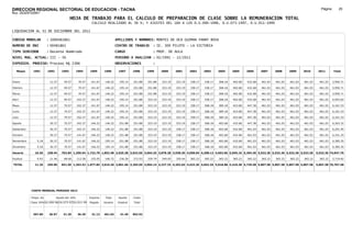 DIRECCION REGIONAL SECTORIAL DE EDUCACION - TACNA                                                                                                                                                               Página:       25
Ruc :20325722941
                                          HOJA DE TRABAJO PARA EL CALCULO DE PREPARACION DE CLASE SOBRE LA REMUNERACION TOTAL
                                                          CALCULO REALIZADO AL 30 %; Y AJUSTES DEL 16% A LOS D.U.090-1996, D.U.073-1997, D.U.011-1999

LIQUIDACION AL 31 DE DICIEMBRE DEL 2011

CODIGO MODULAR          : 1000481861                                         APELLIDOS Y NOMBRES: MONTES DE OCA GUZMAN FANNY ROSA
NUMERO DE DNI           : 00481861                                           CENTRO DE TRABAJO      : IE. 309 PILOTO - LA VICTORIA
TIPO SERVIDOR           : Docente Nombrado                                   CARGO                  : PROF. DE AULA
NIVEL MAG. ACTUAL: III - 30                                                  PERIODO A ANALIZAR : 02/1991 - 12/2011
EXPEDIEN. PROCESO: Proceso N§ 2386                                           OBSERVACIONES          :

   Meses     1991       1992       1993         1994     1995      1996       1997      1998     1999     2000     2001     2002     2003     2004     2005     2006     2007     2008     2009     2010      2011        Total



Enero                    12.37      49.57        70.57    141.67    146.22     195.14   251.88   251.88   323.19   323.19   338.17   338.17   368.18   402.68   432.68   461.03   461.03   461.03   461.03     461.03     5,950.71

Febrero                  12.37      49.57        70.57    141.67    146.22     195.14   251.88   251.88   323.19   323.19   338.17   338.17   368.18   402.68   432.68   461.03   461.03   461.03   461.03     461.03     5,950.71

Marzo                    12.37      49.57        70.57    141.67    146.22     195.14   251.88   251.88   323.19   323.19   338.17   338.17   368.18   402.68   432.68   461.03   461.03   461.03   461.03     461.03     5,950.71

Abril                    12.37      49.57       102.37    141.67    146.22     195.14   251.88   323.19   323.19   323.19   338.17   338.17   368.18   402.68   432.68   461.03   461.03   461.03   461.03     461.03     6,053.82

Mayo                     12.37      70.57       102.37    141.67    146.22     195.14   251.88   323.19   323.19   323.19   338.17   368.18   389.18   423.68   447.38   461.03   461.03   461.03   461.03     461.03     6,161.53

Junio                    12.37      70.57       102.37    141.67    146.22     195.14   251.88   323.19   323.19   323.19   338.17   368.18   389.18   423.68   447.38   461.03   461.03   461.03   461.03     461.03     6,161.53

Julio                    12.37      70.57       102.37    141.67    146.22     195.14   251.88   323.19   323.19   323.19   338.17   368.18   389.18   423.68   447.38   461.03   461.03   461.03   461.03     461.03     6,161.53

Agosto                   30.37      70.57       102.37    146.22    146.22     251.88   251.88   323.19   323.19   323.19   338.17   368.18   402.68   432.68   447.38   461.03   461.03   461.03   461.03     461.03     6,263.32

Setiembre                30.37      70.57       102.37    146.22    146.22     251.88   251.88   323.19   323.19   338.17   338.17   368.18   402.68   432.68   461.03   461.03   461.03   461.03   461.03     461.03     6,291.95

Octubre                  30.37      70.57       141.67    146.22    146.22     251.88   251.88   323.19   323.19   338.17   338.17   368.18   402.68   432.68   461.03   461.03   461.03   461.03   461.03     461.03     6,331.25

Noviembre       5.18     30.37      70.57       141.67    146.22   195.14      251.88   251.88   323.19   323.19   338.17   338.17   368.18   402.68   432.68   461.03   461.03   461.03   461.03   461.03     461.03     6,385.35

Diciembre       5.18     30.37      70.57       141.67    146.22   195.14      251.88   251.88   323.19   323.19   338.17   338.17   368.18   402.68   432.68   461.03   461.03   461.03   461.03   461.03     461.03     6,385.35

Usuario        10.36    238.44    762.84 1,250.94 1,722.79 1,852.48 2,625.38 3,022.56 3,664.35 3,878.28 3,938.20 4,058.04 4,298.12 4,653.66 5,045.16 5,364.36 5,532.36 5,532.36 5,532.36 5,532.36            5,532.36 74,047.76

Essalud         0.93     21.46      68.66       112.58    155.05   166.72      236.28   272.03   329.79   349.05   354.44   365.22   365.22   365.22   365.22   365.22   365.22   365.22   365.22   365.22     365.22     5,719.82

TOTAL          11.29    259.90    831.50 1,363.52 1,877.84 2,019.20 2,861.66 3,294.59 3,994.14 4,227.33 4,292.64 4,423.26 4,663.34 5,018.88 5,410.38 5,729.58 5,897.58 5,897.58 5,897.58 5,897.58            5,897.58 79,767.58




            COSTO MENSUAL PERIODO 2012

            Prepa. de          Ajuste del 16%            Importe    Total     Aporte    Costo
            Clase 30% DU.090-96 DU.073-97 DU.011-99      Pagado    Usuario    Essalud   Total



             397.60      26.97      31.29       36.29     31.12    461.03      41.49    502.52
 