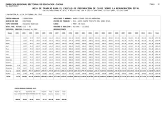 DIRECCION REGIONAL SECTORIAL DE EDUCACION - TACNA                                                                                                                                                               Página:       52
Ruc :20325722941
                                          HOJA DE TRABAJO PARA EL CALCULO DE PREPARACION DE CLASE SOBRE LA REMUNERACION TOTAL
                                                          CALCULO REALIZADO AL 30 %; Y AJUSTES DEL 16% A LOS D.U.090-1996, D.U.073-1997, D.U.011-1999

LIQUIDACION AL 31 DE DICIEMBRE DEL 2011

CODIGO MODULAR          : 1000473498                                         APELLIDOS Y NOMBRES: ARAOS LIENDO IDELSA MAGDALENA
NUMERO DE DNI           : 00473498                                           CENTRO DE TRABAJO      : IEA. 42255 SANTA TERESITA DEL NIÐO JESUS
TIPO SERVIDOR           : Docente Nombrado                                   CARGO                  : PROF. DE AULA
NIVEL MAG. ACTUAL: III - 30                                                  PERIODO A ANALIZAR : 02/1991 - 12/2011
EXPEDIEN. PROCESO: Proceso N§ 2984                                           OBSERVACIONES          :

   Meses     1991       1992       1993         1994     1995      1996       1997      1998     1999     2000     2001     2002     2003     2004     2005     2006     2007     2008     2009     2010      2011        Total



Enero                    12.37      49.57        70.57    141.67    141.67     189.13   244.18   244.18   308.05   308.05   328.52   328.52   358.52   393.03   423.03   451.38   451.38   451.38   451.38     451.38     5,797.96

Febrero                  12.37      49.57        70.57    141.67    141.67     189.13   244.18   244.18   308.05   308.05   328.52   328.52   358.52   393.03   423.03   451.38   451.38   451.38   451.38     451.38     5,797.96

Marzo                    12.37      49.57        70.57    141.67    141.67     189.13   244.18   244.18   308.05   308.05   328.52   328.52   358.52   393.03   423.03   451.38   451.38   451.38   451.38     451.38     5,797.96

Abril                    12.37      49.57       102.37    141.67    141.67     189.13   244.18   308.05   308.05   308.05   328.52   328.52   358.52   393.03   423.03   451.38   451.38   451.38   451.38     451.38     5,893.63

Mayo                     12.37      70.57       102.37    141.67    141.67     189.13   244.18   308.05   308.05   308.05   328.52   358.52   379.53   414.03   437.73   451.38   451.38   451.38   451.38     451.38     6,001.34

Junio                    12.37      70.57       102.37    141.67    141.67     189.13   244.18   308.05   308.05   308.05   328.52   358.52   379.53   414.03   437.73   451.38   451.38   451.38   451.38     451.38     6,001.34

Julio                    12.37      70.57       102.37    141.67    141.67     189.13   244.18   308.05   308.05   308.05   328.52   358.52   379.53   414.03   437.73   451.38   451.38   451.38   451.38     451.38     6,001.34

Agosto                   30.37      70.57       102.37    141.67    141.67     244.18   244.18   308.05   308.05   308.05   328.52   358.52   393.03   423.03   437.73   451.38   451.38   451.38   451.38     451.38     6,096.89

Setiembre                30.37      70.57       102.37    141.67    141.67     244.18   244.18   308.05   308.05   328.52   328.52   358.52   393.03   423.03   451.38   451.38   451.38   451.38   451.38     451.38     6,131.01

Octubre                  30.37      70.57       141.67    141.67    141.67     244.18   244.18   308.05   308.05   328.52   328.52   358.52   393.03   423.03   451.38   451.38   451.38   451.38   451.38     451.38     6,170.31

Noviembre       5.18     30.37      70.57       141.67    141.67   189.13      244.18   244.18   308.05   308.05   328.52   328.52   358.52   393.03   423.03   451.38   451.38   451.38   451.38   451.38     451.38     6,222.95

Diciembre       5.18     30.37      70.57       141.67    141.67   189.13      244.18   244.18   308.05   308.05   328.52   328.52   358.52   393.03   423.03   451.38   451.38   451.38   451.38   451.38     451.38     6,222.95

Usuario        10.36    238.44    762.84 1,250.94 1,700.04 1,794.96 2,544.81 2,930.16 3,504.99 3,696.60 3,778.48 3,942.24 4,182.24 4,537.82 4,929.36 5,248.56 5,416.56 5,416.56 5,416.56 5,416.56            5,416.56 72,135.64

Essalud         0.93     21.46      68.66       112.58    153.00   161.55      229.03   263.71   315.45   332.69   340.06   354.80   354.80   354.80   354.80   354.80   354.80   354.80   354.80   354.80     354.80     5,547.40

TOTAL          11.29    259.90    831.50 1,363.52 1,853.04 1,956.51 2,773.84 3,193.87 3,820.44 4,029.29 4,118.54 4,297.04 4,537.04 4,892.62 5,284.16 5,603.36 5,771.36 5,771.36 5,771.36 5,771.36            5,771.36 77,683.04




            COSTO MENSUAL PERIODO 2012

            Prepa. de          Ajuste del 16%            Importe    Total     Aporte    Costo
            Clase 30% DU.090-96 DU.073-97 DU.011-99      Pagado    Usuario    Essalud   Total



             390.50      26.24      30.44       35.31     31.12    451.38      40.62    492.00
 