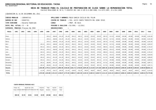 DIRECCION REGIONAL SECTORIAL DE EDUCACION - TACNA                                                                                                                                                               Página:       54
Ruc :20325722941
                                          HOJA DE TRABAJO PARA EL CALCULO DE PREPARACION DE CLASE SOBRE LA REMUNERACION TOTAL
                                                          CALCULO REALIZADO AL 30 %; Y AJUSTES DEL 16% A LOS D.U.090-1996, D.U.073-1997, D.U.011-1999

LIQUIDACION AL 31 DE DICIEMBRE DEL 2011

CODIGO MODULAR          : 1000487331                                         APELLIDOS Y NOMBRES: MEZA GARCIA CECILIA DEL PILAR
NUMERO DE DNI           : 00487331                                           CENTRO DE TRABAJO      : IEA. 42255 SANTA TERESITA DEL NIÐO JESUS
TIPO SERVIDOR           : Docente Nombrado                                   CARGO                  : PROF. DE AULA
NIVEL MAG. ACTUAL: II - 30                                                   PERIODO A ANALIZAR : 02/1991 - 12/2011
EXPEDIEN. PROCESO: Proceso N§ 2994                                           OBSERVACIONES          :

   Meses     1991       1992       1993         1994     1995      1996       1997      1998     1999     2000     2001     2002     2003     2004     2005     2006     2007     2008     2009     2010      2011        Total



Enero                                                              140.12      186.96   241.29   241.29   304.31   304.31   323.03   323.03   353.03   387.53   417.53   445.88   445.88   445.88   445.88     445.88     5,451.83

Febrero                                                            140.12      186.96   241.29   241.29   304.31   304.31   323.03   323.03   353.03   387.53   417.53   445.88   445.88   445.88   445.88     445.88     5,451.83

Marzo                                                              140.12      186.96   241.29   241.29   304.31   304.31   323.03   323.03   353.03   387.53   417.53   445.88   445.88   445.88   445.88     445.88     5,451.83

Abril                                                     140.12   140.12      186.96   241.29   304.31   304.31   304.31   323.03   323.03   353.03   387.53   417.53   445.88   445.88   445.88   445.88     445.88     5,654.97

Mayo                                                      140.12   140.12      186.96   241.29   304.31   304.31   304.31   323.03   353.03   374.03   408.53   432.23   445.88   445.88   445.88   445.88     445.88     5,741.67

Junio                                                     140.12   140.12      186.96   241.29   304.31   304.31   304.31   323.03   353.03   374.03   408.53   432.23   445.88   445.88   445.88   445.88     445.88     5,741.67

Julio                                                     140.12   140.12      186.96   241.29   304.31   304.31   304.31   323.03   353.03   374.03   408.53   432.23   445.88   445.88   445.88   445.88     445.88     5,741.67

Agosto                                                    140.12   140.12      241.29   241.29   304.31   304.31   304.31   323.03   353.03   387.53   417.53   432.23   445.88   445.88   445.88   445.88     445.88     5,818.50

Setiembre                                                 140.12   140.12      241.29   241.29   304.31   304.31   323.03   323.03   353.03   387.53   417.53   445.88   445.88   445.88   445.88   445.88     445.88     5,850.87

Octubre                                                   140.12   140.12      241.29   241.29   304.31   304.31   323.03   323.03   353.03   387.53   417.53   445.88   445.88   445.88   445.88   445.88     445.88     5,850.87

Noviembre                                                 140.12   186.96      241.29   241.29   304.31   304.31   323.03   323.03   353.03   387.53   417.53   445.88   445.88   445.88   445.88   445.88     445.88     5,897.71

Diciembre                                                 140.12   186.96      241.29   241.29   304.31   304.31   323.03   323.03   353.03   387.53   417.53   445.88   445.88   445.88   445.88   445.88     445.88     5,897.71

Usuario                                                 1,261.08 1,775.12 2,515.17 2,895.48 3,462.66 3,651.72 3,726.60 3,876.36 4,116.36 4,471.86 4,863.36 5,182.56 5,350.56 5,350.56 5,350.56 5,350.56      5,350.56 68,551.13

Essalud                                                   113.50   159.76      226.37   260.59   311.64   328.65   335.39   348.87   348.87   348.87   348.87   348.87   348.87   348.87   348.87   348.87     348.87     5,224.45

TOTAL                                                   1,374.58 1,934.88 2,741.54 3,156.07 3,774.30 3,980.37 4,061.99 4,225.23 4,465.23 4,820.73 5,212.23 5,531.43 5,699.43 5,699.43 5,699.43 5,699.43      5,699.43 73,775.58




            COSTO MENSUAL PERIODO 2012

            Prepa. de          Ajuste del 16%            Importe    Total     Aporte    Costo
            Clase 30% DU.090-96 DU.073-97 DU.011-99      Pagado    Usuario    Essalud   Total



             385.38      25.70      29.81       34.58     29.59    445.88      40.13    486.01
 