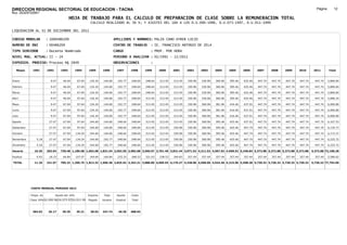 DIRECCION REGIONAL SECTORIAL DE EDUCACION - TACNA                                                                                                                                                               Página:       12
Ruc :20325722941
                                          HOJA DE TRABAJO PARA EL CALCULO DE PREPARACION DE CLASE SOBRE LA REMUNERACION TOTAL
                                                          CALCULO REALIZADO AL 30 %; Y AJUSTES DEL 16% A LOS D.U.090-1996, D.U.073-1997, D.U.011-1999

LIQUIDACION AL 31 DE DICIEMBRE DEL 2011

CODIGO MODULAR          : 1000486209                                         APELLIDOS Y NOMBRES: PALZA CANO EFREN LUCIO
NUMERO DE DNI           : 00486209                                           CENTRO DE TRABAJO      : IE. FRANCISCO ANTONIO DE ZELA
TIPO SERVIDOR           : Docente Nombrado                                   CARGO                  : PROF. POR HORA
NIVEL MAG. ACTUAL: II - 24                                                   PERIODO A ANALIZAR : 02/1991 - 12/2011
EXPEDIEN. PROCESO: Proceso N§ 2849                                           OBSERVACIONES          :

   Meses     1991       1992       1993         1994     1995      1996       1997      1998     1999     2000     2001     2002     2003     2004     2005     2006     2007     2008     2009     2010      2011        Total



Enero                     9.47      46.04        67.04    134.24    144.60     192.77   248.64   248.64   313.45   313.45   330.96   330.96   360.96   395.46   425.46   447.74   447.74   447.74   447.74     447.74     5,800.84

Febrero                   9.47      46.04        67.04    134.24    144.60     192.77   248.64   248.64   313.45   313.45   330.96   330.96   360.96   395.46   425.46   447.74   447.74   447.74   447.74     447.74     5,800.84

Marzo                     9.47      46.04        67.04    134.24    144.60     192.77   248.64   248.64   313.45   313.45   330.96   330.96   360.96   395.46   425.46   447.74   447.74   447.74   447.74     447.74     5,800.84

Abril                     9.47      46.04        97.64    134.24    144.60     192.77   248.64   313.45   313.45   313.45   330.96   330.96   360.96   395.46   425.46   447.74   447.74   447.74   447.74     447.74     5,896.25

Mayo                      9.47      67.04        97.64    134.24    144.60     192.77   248.64   313.45   313.45   313.45   330.96   360.96   381.96   416.46   437.01   447.74   447.74   447.74   447.74     447.74     6,000.80

Junio                     9.47      67.04        97.64    134.24    144.60     192.77   248.64   313.45   313.45   313.45   330.96   360.96   381.96   416.46   437.01   447.74   447.74   447.74   447.74     447.74     6,000.80

Julio                     9.47      67.04        97.64    134.24    144.60     192.77   248.64   313.45   313.45   313.45   330.96   360.96   381.96   416.46   437.01   447.74   447.74   447.74   447.74     447.74     6,000.80

Agosto                   27.47      67.04        97.64    144.60    144.60     248.64   248.64   313.45   313.45   313.45   330.96   360.96   395.46   425.46   437.01   447.74   447.74   447.74   447.74     447.74     6,107.53

Setiembre                27.47      67.04        97.64    144.60    144.60     248.64   248.64   313.45   313.45   330.96   330.96   360.96   395.46   425.46   447.74   447.74   447.74   447.74   447.74     447.74     6,135.77

Octubre                  27.47      67.04       134.24    144.60    144.60     248.64   248.64   313.45   313.45   330.96   330.96   360.96   395.46   425.46   447.74   447.74   447.74   447.74   447.74     447.74     6,172.37

Noviembre       5.18     27.47      67.04       134.24    144.60   192.77      248.64   248.64   313.45   313.45   330.96   330.96   360.96   395.46   425.46   447.74   447.74   447.74   447.74   447.74     447.74     6,225.72

Diciembre       5.18     27.47      67.04       134.24    144.60   192.77      248.64   248.64   313.45   313.45   330.96   330.96   360.96   395.46   425.46   447.74   447.74   447.74   447.74   447.74     447.74     6,225.72

Usuario        10.36    203.64    720.48 1,189.68 1,662.68 1,831.54 2,592.59 2,983.68 3,566.97 3,761.40 3,831.44 3,971.52 4,211.52 4,567.02 4,958.52 5,240.84 5,372.88 5,372.88 5,372.88 5,372.88            5,372.88 72,168.28

Essalud         0.93     18.33      64.84       107.07    149.64   164.84      233.33   268.53   321.03   338.53   344.83   357.44   357.44   357.44   357.44   357.44   357.44   357.44   357.44   357.44     357.44     5,586.62

TOTAL          11.29    221.97    785.32 1,296.75 1,812.32 1,996.38 2,825.92 3,252.21 3,888.00 4,099.93 4,176.27 4,328.96 4,568.96 4,924.46 5,315.96 5,598.28 5,730.32 5,730.32 5,730.32 5,730.32            5,730.32 77,754.90




            COSTO MENSUAL PERIODO 2012

            Prepa. de          Ajuste del 16%            Importe    Total     Aporte    Costo
            Clase 30% DU.090-96 DU.073-97 DU.011-99      Pagado    Usuario    Essalud   Total



             384.02      26.17      30.35       35.21     28.02    447.74      40.30    488.03
 