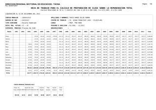 DIRECCION REGIONAL SECTORIAL DE EDUCACION - TACNA                                                                                                                                                               Página:      150
Ruc :20325722941
                                          HOJA DE TRABAJO PARA EL CALCULO DE PREPARACION DE CLASE SOBRE LA REMUNERACION TOTAL
                                                          CALCULO REALIZADO AL 30 %; Y AJUSTES DEL 16% A LOS D.U.090-1996, D.U.073-1997, D.U.011-1999

LIQUIDACION AL 31 DE DICIEMBRE DEL 2011

CODIGO MODULAR          : 1004432417                                         APELLIDOS Y NOMBRES: TAPIA RAMOS NILDA NORMA
NUMERO DE DNI           : 04432417                                           CENTRO DE TRABAJO      : IE. 42068 FRANCISCO LASO - VILAVILANI
TIPO SERVIDOR           : Docente Nombrado                                   CARGO                  : PROF. POR HORA
NIVEL MAG. ACTUAL: II - 24                                                   PERIODO A ANALIZAR : 02/1991 - 12/2011
EXPEDIEN. PROCESO: Proceso N§ 2180                                           OBSERVACIONES          :

   Meses     1991       1992       1993         1994     1995      1996       1997      1998     1999     2000     2001     2002     2003     2004     2005     2006     2007     2008     2009     2010      2011        Total



Enero                                            67.04    134.24    134.24     179.09   231.12   231.12   291.47   291.47   306.45   306.45   336.45   370.95   400.95   425.77   425.77   425.77   425.77     425.77     5,409.89

Febrero                                          67.04    134.24    134.24     179.09   231.12   231.12   291.47   291.47   306.45   306.45   336.45   370.95   400.95   425.77   425.77   425.77   425.77     425.77     5,409.89

Marzo                                            67.04    134.24    134.24              231.12   231.12   291.47   291.47   306.45   306.45   336.45   370.95   400.95   425.77   425.77   425.77   425.77     425.77     5,230.80

Abril                               46.04        97.64    134.24    134.24              231.12   291.47   291.47   291.47   306.45   306.45   336.45   370.95   400.95   425.77   425.77   425.77   425.77     425.77     5,367.79

Mayo                                67.04        97.64    134.24    134.24              231.12   291.47   291.47   291.47   306.45   336.45   357.45   391.95   415.04   425.77   425.77   425.77   425.77     425.77     5,474.88

Junio                               67.04        97.64    134.24    134.24              231.12   291.47   291.47   291.47   306.45   336.45   357.45   391.95   415.04   425.77   425.77   425.77   425.77     425.77     5,474.88

Julio                               67.04        97.64    134.24    134.24              231.12   291.47   291.47   291.47   306.45   336.45   357.45   391.95   415.04   425.77   425.77   425.77   425.77     425.77     5,474.88

Agosto                              67.04        97.64    134.24    134.24              231.12   291.47   291.47   291.47   306.45   336.45   370.95   400.95   415.04   425.77   425.77   425.77   425.77     425.77     5,497.38

Setiembre                           67.04        97.64    134.24    134.24              231.12   291.47   291.47   306.45   306.45   336.45   370.95   400.95   425.77   425.77   425.77   425.77   425.77     425.77     5,523.09

Octubre                             67.04       134.24    134.24    134.24              231.12   291.47   291.47   306.45   306.45   336.45   370.95   400.95   425.77   425.77   425.77   425.77   425.77     425.77     5,559.69

Noviembre                           67.04       134.24    134.24    179.09              231.12   291.47   291.47   306.45   306.45   336.45   370.95   400.95   425.77   425.77   425.77   425.77   425.77     425.77     5,604.54

Diciembre                           67.04       134.24    134.24    179.09              231.12   291.47   291.47   306.45   306.45   336.45   370.95   400.95   425.77   425.77   425.77   425.77   425.77     425.77     5,604.54

Usuario                           582.36 1,189.68 1,610.88 1,700.58           358.18 2,773.44 3,316.59 3,497.64 3,557.56 3,677.40 3,917.40 4,272.90 4,664.40 4,967.04 5,109.24 5,109.24 5,109.24 5,109.24    5,109.24 65,632.25

Essalud                             52.41       107.07    144.98    153.05      32.24   249.61   298.49   314.79   320.18   330.97   330.97   330.97   330.97   330.97   330.97   330.97   330.97   330.97     330.97     4,997.92

TOTAL                             634.77 1,296.75 1,755.86 1,853.63           390.42 3,023.05 3,615.08 3,812.43 3,877.74 4,008.37 4,248.37 4,603.87 4,995.37 5,298.01 5,440.21 5,440.21 5,440.21 5,440.21    5,440.21 70,630.17




            COSTO MENSUAL PERIODO 2012

            Prepa. de          Ajuste del 16%            Importe    Total     Aporte    Costo
            Clase 30% DU.090-96 DU.073-97 DU.011-99      Pagado    Usuario    Essalud   Total



             367.85      24.51      28.43       32.98     28.00    425.77      38.32    464.09
 