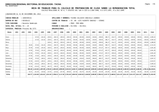 DIRECCION REGIONAL SECTORIAL DE EDUCACION - TACNA                                                                                                                                                  Página:      175
Ruc :20325722941
                                 HOJA DE TRABAJO PARA EL CALCULO DE PREPARACION DE CLASE SOBRE LA REMUNERACION TOTAL
                                               CALCULO REALIZADO AL 30 %; Y AJUSTES DEL 16% A LOS D.U.090-1996, D.U.073-1997, D.U.011-1999

LIQUIDACION AL 31 DE DICIEMBRE DEL 2011

CODIGO MODULAR     : 1000509132                                 APELLIDOS Y NOMBRES: TICONA CALIZAYA GRACIELA LOURDES
NUMERO DE DNI      : 00509132                                   CENTRO DE TRABAJO      : IE. DR. LUIS ALBERTO SANCHEZ - VIÐANI
TIPO SERVIDOR      : Docente Nombrado                           CARGO                  : PROF. POR HORA
NIVEL MAG. ACTUAL: IV - 24                                      PERIODO A ANALIZAR : 02/1991 - 04/2011
EXPEDIEN. PROCESO: Proceso N§ 2271                              OBSERVACIONES          :

   Meses    1991   1992   1993       1994     1995     1996      1997      1998     1999     2000     2001     2002     2003     2004     2005     2006     2007     2008     2009     2010      2011        Total



Enero                                 67.04   134.24   138.51     184.72   238.33   238.33   303.06   303.06   318.05   318.05   348.05   386.77   416.77   439.04   439.04   439.04   439.04     439.04     5,590.18

Febrero                               67.04   134.24   138.51     184.72   238.33   238.33   303.06   303.06   318.05   318.05   348.05   386.77   416.77   439.04   439.04   439.04   439.04     439.04     5,590.18

Marzo                                                  138.51     184.72   238.33   238.33   303.06   303.06   318.05   318.05   348.05   386.77   416.77   439.04   439.04   439.04   439.04     439.04     5,388.90

Abril                        46.04    97.64   134.24   138.51     184.72   238.33   303.06   303.06   303.06   318.05   318.05   348.05   386.77   416.77   439.04   439.04   439.04   439.04     439.04     5,731.55

Mayo                         67.04    97.64   134.24   138.51     184.72   238.33   303.06   303.06   303.06   318.05   348.05   373.27   407.77   428.32   439.04   439.04   439.04   439.04                5,401.28

Junio                        67.04    97.64   134.24   138.51     184.72   238.33   303.06   303.06   303.06   318.05   348.05   373.27   407.77   428.32   439.04   439.04   439.04   439.04                5,401.28

Julio                        67.04    97.64   134.24   138.51     184.72   238.33   303.06   303.06   303.06   318.05   348.05   373.27   407.77   428.32   439.04   439.04   439.04   439.04                5,401.28

Agosto                       67.04    97.64   138.51   138.51     238.33   238.33   303.06   303.06   303.06   318.05   348.05   386.77   416.77   428.32   439.04   439.04   439.04   439.04                5,481.66

Setiembre                    67.04    97.64   138.51   138.51     238.33   238.33   303.06   303.06   318.05   318.05   348.05   386.77   416.77   439.04   439.04   439.04   439.04   439.04                5,507.37

Octubre                      67.04   134.24   138.51   138.51     238.33   238.33   303.06   303.06   318.05   318.05   348.05   386.77   416.77   439.04   439.04   439.04   439.04   439.04                5,543.97

Noviembre                    67.04   134.24   138.51   184.72     238.33   238.33   303.06   303.06   318.05   318.05   348.05   386.77   416.77   439.04   439.04   439.04   439.04   439.04                5,590.18

Diciembre                    67.04   134.24   138.51   184.72     238.33   238.33   303.06   303.06   318.05   318.05   348.05   386.77   416.77   439.04   439.04   439.04   439.04   439.04                5,590.18

Usuario                   582.36 1,122.64 1,497.99 1,754.54 2,484.69 2,859.96 3,442.53 3,636.72 3,696.68 3,816.60 4,056.60 4,445.86 4,854.24 5,136.52 5,268.48 5,268.48 5,268.48 5,268.48       1,756.16 66,218.01

Essalud                      52.41   101.04   134.82   157.91     223.62   257.40   309.83   327.30   332.70   343.49   343.49   343.49   343.49   343.49   343.49   343.49   343.49   343.49     343.49     5,134.58

TOTAL                     634.77 1,223.68 1,632.81 1,912.45 2,708.31 3,117.36 3,752.36 3,964.02 4,029.38 4,160.09 4,400.09 4,789.35 5,197.73 5,480.01 5,611.97 5,611.97 5,611.97 5,611.97       2,099.65 71,352.59
 