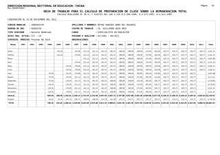 DIRECCION REGIONAL SECTORIAL DE EDUCACION - TACNA                                                                                                                                                Página:       54
Ruc :20325722941
                                 HOJA DE TRABAJO PARA EL CALCULO DE PREPARACION DE CLASE SOBRE LA REMUNERACION TOTAL
                                             CALCULO REALIZADO AL 30 %; Y AJUSTES DEL 16% A LOS D.U.090-1996, D.U.073-1997, D.U.011-1999

LIQUIDACION AL 31 DE DICIEMBRE DEL 2011

CODIGO MODULAR     : 1000493239                               APELLIDOS Y NOMBRES: REYNA SANCHEZ DORA DEL ROSARIO
NUMERO DE DNI      : 00493239                                 CENTRO DE TRABAJO      : IE. GUILLERMO AUZA ARCE
TIPO SERVIDOR      : Docente Nombrado                         CARGO                  : ESPECIALISTA EN EDUCACION
NIVEL MAG. ACTUAL: III - 24                                   PERIODO A ANALIZAR : 02/1991 - 06/2011
EXPEDIEN. PROCESO: Proceso N§ 3419                            OBSERVACIONES          :

   Meses    1991   1992   1993     1994     1995     1996      1997      1998     1999     2000     2001     2002     2003     2004     2005     2006     2007     2008     2009     2010      2011        Total



Enero                                       134.24              179.09   231.12   231.12   291.47   291.47   308.99   308.99   338.99   373.49   403.49   425.77   425.77   425.77   425.77     425.77     5,221.31

Febrero                                     134.24              179.09   231.12   231.12   291.47   291.47   308.99   308.99   338.99   373.49   403.49   425.77   425.77   425.77   425.77     425.77     5,221.31

Marzo                                                                    231.12   231.12   291.47   291.47   308.99   308.99   338.99   373.49   403.49   425.77   425.77   425.77   425.77     425.77     4,907.98

Abril                                                           179.09   231.12   291.47   291.47   291.47   308.99   308.99   338.99   373.49   403.49   425.77   425.77   425.77   425.77     425.77     5,147.42

Mayo                                                 134.24     179.09   231.12   291.47   291.47   291.47   308.99   338.99   359.99   394.49   415.04   425.77   425.77   425.77   425.77     425.77     5,365.21

Junio                                                134.24     179.09   231.12   291.47   291.47   291.47   308.99   338.99   359.99   394.49   415.04   425.77   425.77   425.77   425.77     425.77     5,365.21

Julio                               97.64            134.24     179.09   231.12   291.47   291.47   291.47   308.99   338.99   359.99   394.49   415.04   425.77   425.77   425.77   425.77                5,037.08

Agosto                              97.64            134.24     231.12   231.12   291.47   291.47   291.47   308.99   338.99   373.49   403.49   415.04   425.77   425.77   425.77   425.77                5,111.61

Setiembre                           97.64            134.24     231.12   231.12   291.47   291.47   308.99   308.99   338.99   373.49   403.49   425.77   425.77   425.77   425.77   425.77                5,139.86

Octubre                            134.24            134.24     231.12   231.12   291.47   291.47   308.99   308.99   338.99   373.49   403.49   425.77   425.77   425.77   425.77   425.77                5,176.46

Noviembre                          134.24            179.09     231.12   231.12   291.47   291.47   308.99   308.99   338.99   373.49   403.49   425.77   425.77   425.77   425.77   425.77                5,221.31

Diciembre                          134.24            179.09     231.12   231.12   291.47   291.47   308.99   308.99   338.99   373.49   403.49   425.77   425.77   425.77   425.77   425.77                5,221.31

Usuario                            695.64   268.48 1,163.62 2,230.14 2,773.44 3,316.59 3,497.64 3,567.72 3,707.88 3,947.88 4,303.38 4,694.88 4,977.20 5,109.24 5,109.24 5,109.24 5,109.24     2,554.62 62,136.07

Essalud                             62.61    24.16   104.73     200.71   249.61   298.49   314.79   321.09   333.71   333.71   333.71   333.71   333.71   333.71   333.71   333.71   333.71     333.71     4,746.46

TOTAL                              758.25   292.64 1,268.35 2,430.85 3,023.05 3,615.08 3,812.43 3,888.81 4,041.59 4,281.59 4,637.09 5,028.59 5,310.91 5,442.95 5,442.95 5,442.95 5,442.95     2,888.33 66,882.53
 