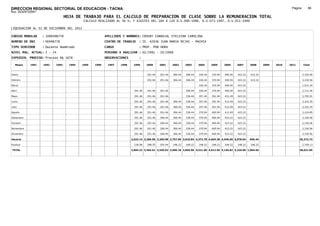 DIRECCION REGIONAL SECTORIAL DE EDUCACION - TACNA                                                                                                                                  Página:       66
Ruc :20325722941
                                 HOJA DE TRABAJO PARA EL CALCULO DE PREPARACION DE CLASE SOBRE LA REMUNERACION TOTAL
                                           CALCULO REALIZADO AL 30 %; Y AJUSTES DEL 16% A LOS D.U.090-1996, D.U.073-1997, D.U.011-1999

LIQUIDACION AL 31 DE DICIEMBRE DEL 2011

CODIGO MODULAR     : 1000496778                         APELLIDOS Y NOMBRES: CROSBY CARBAJAL ETELVINA CAROLINA
NUMERO DE DNI      : 00496778                           CENTRO DE TRABAJO    : IE. 42036 JUAN MARIA REJAS - PACHIA
TIPO SERVIDOR      : Docente Nombrado                   CARGO                : PROF. POR HORA
NIVEL MAG. ACTUAL: I - 24                               PERIODO A ANALIZAR : 02/1991 - 02/2008
EXPEDIEN. PROCESO: Proceso N§ 1676                      OBSERVACIONES        :

   Meses    1991   1992   1993     1994   1995   1996    1997   1998     1999      2000     2001     2002     2003     2004     2005     2006     2007     2008     2009   2010   2011       Total



Enero                                                                              291.46   291.46   306.44   306.44   336.44   370.94   400.94   423.22   423.22                            3,150.56

Febrero                                                                            291.46   291.46   306.44   306.44   336.44   370.94   400.94   423.22   423.22                            3,150.56

Marzo                                                                                                                  336.44   370.94   400.94   423.22                                     1,531.54

Abril                                                                     291.46   291.46   291.46            306.44   336.44   370.94   400.94   423.22                                     2,712.36

Mayo                                                                      291.46   291.46   291.46            336.44   357.44   391.94   412.49   423.22                                     2,795.91

Junio                                                                     291.46   291.46   291.46   306.44   336.44   357.44   391.94   412.49   423.22                                     3,102.35

Julio                                                                     291.46   291.46   291.46   306.44   336.44   357.44   391.94   412.49   423.22                                     3,102.35

Agosto                                                                    291.46   291.46   291.46   306.44   336.44   370.94   400.94   412.49   423.22                                     3,124.85

Setiembre                                                                 291.46   291.46   306.44   306.44   336.44   370.94   400.94   423.22   423.22                                     3,150.56

Octubre                                                                   291.46   291.46   306.44   306.44   336.44   370.94   400.94   423.22   423.22                                     3,150.56

Noviembre                                                                 291.46   291.46   306.44   306.44   336.44   370.94   400.94   423.22   423.22                                     3,150.56

Diciembre                                                                 291.46   291.46   306.44   306.44   336.44   370.94   400.94   423.22   423.22                                     3,150.56

Usuario                                                                 2,623.14 3,206.06 3,265.98 2,757.96 3,610.84 4,272.78 4,664.28 4,946.60 5,078.64   846.44                        35,272.72

Essalud                                                                   236.08   288.55   293.94   248.22   248.22   248.22   248.22   248.22   248.22   248.22                            2,749.13

TOTAL                                                                   2,859.22 3,494.61 3,559.92 3,006.18 3,859.06 4,521.00 4,912.50 5,194.82 5,326.86 1,094.66                        38,021.85
 