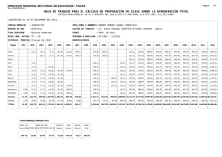 DIRECCION REGIONAL SECTORIAL DE EDUCACION - TACNA                                                                                                                                                                 Página:      101
Ruc :20325722941
                                          HOJA DE TRABAJO PARA EL CALCULO DE PREPARACION DE CLASE SOBRE LA REMUNERACION TOTAL
                                                          CALCULO REALIZADO AL 30 %; Y AJUSTES DEL 16% A LOS D.U.090-1996, D.U.073-1997, D.U.011-1999

LIQUIDACION AL 31 DE DICIEMBRE DEL 2011

CODIGO MODULAR          : 1000407350                                         APELLIDOS Y NOMBRES: MAMANI MAMANI RAQUEL FRANCISCA
NUMERO DE DNI           : 00407350                                           CENTRO DE TRABAJO        : IE. 42091 ENRIQUE DEMETRIO ESTRADA SERRANO - QUILA
TIPO SERVIDOR           : Docente Nombrado                                   CARGO                    : PROF. DE AULA
NIVEL MAG. ACTUAL: II - 30                                                   PERIODO A ANALIZAR : 02/1991 - 12/2011
EXPEDIEN. PROCESO: Proceso N§ 1346                                           OBSERVACIONES            :

   Meses     1991       1992       1993         1994     1995      1996       1997      1998      1999      2000     2001     2002     2003     2004     2005     2006     2007     2008     2009     2010      2011        Total



Enero                    13.27      50.12        71.12    141.02    141.02     188.15              242.82   306.23                     321.21   353.54   388.04   418.04   446.39   446.39   446.39   446.39     446.39     4,866.53

Febrero                             50.12        71.12    141.02    141.02     188.15              242.82   306.23                     321.21   353.54   388.04   418.04   446.39   446.39   446.39   446.39     446.39     4,853.26

Marzo                                                                                                                                  321.21   353.54   388.04   418.04   446.39   446.39   446.39   446.39     446.39     3,712.78

Abril                    13.27                                                                     306.23                     321.21   321.21   353.54   388.04   418.04   446.39   446.39   446.39   446.39     446.39     4,353.49

Mayo                     13.27                  102.62                                             306.23                     321.21   353.54   374.54   409.04   432.74   446.39   446.39   446.39   446.39     446.39     4,545.14

Junio                    13.27      71.12       102.62    141.02    141.02                         306.23                     321.21   353.54   374.54   409.04   432.74   446.39   446.39   446.39   446.39     446.39     4,898.30

Julio                    13.27      71.12       102.62    141.02                                   306.23                     321.21   353.54   374.54   409.04   432.74   446.39   446.39   446.39   446.39     446.39     4,757.28

Agosto                   31.27      71.12       102.62    141.02                                   306.23            306.23   321.21   353.54   388.04   418.04   432.74   446.39   446.39   446.39   446.39     446.39     5,104.01

Setiembre                31.27      71.12       102.62    141.02                                   306.23            321.21   321.21   353.54   388.04   418.04   446.39   446.39   446.39   446.39   446.39     446.39     5,132.64

Octubre                  31.27      71.12       141.02    141.02    141.02                         306.23            321.21   321.21   353.54   388.04   418.04   446.39   446.39   446.39   446.39   446.39     446.39     5,312.06

Noviembre       6.08     31.27      71.12       141.02    141.02   188.15                          306.23                     321.21   353.54   388.04   418.04   446.39   446.39   446.39   446.39   446.39     446.39     5,044.06

Diciembre       6.08     31.27      71.12       141.02    141.02   188.15                          306.23                     321.21   353.54   388.04   418.04   446.39   446.39   446.39   446.39   446.39     446.39     5,044.06

Usuario        12.16    222.70    598.08 1,078.40 1,269.18         940.38     376.30             3,241.71   612.46   948.65 2,890.89 4,113.16 4,477.98 4,869.48 5,188.68 5,356.68 5,356.68 5,356.68 5,356.68   5,356.68 57,623.61

Essalud         1.09     20.04      53.83        97.06    114.23     84.63      33.87              291.75    55.12    85.38   260.18   260.18   260.18   260.18   260.18   260.18   260.18   260.18   260.18     260.18     4,241.23

TOTAL          13.25    242.74    651.91 1,175.46 1,383.41 1,025.01           410.17             3,533.46   667.58 1,034.03 3,151.07 4,373.34 4,738.16 5,129.66 5,448.86 5,616.86 5,616.86 5,616.86 5,616.86   5,616.86 61,864.84




            COSTO MENSUAL PERIODO 2012

            Prepa. de          Ajuste del 16%            Importe    Total     Aporte    Costo
            Clase 30% DU.090-96 DU.073-97 DU.011-99      Pagado    Usuario    Essalud   Total



             386.78      25.85      29.98       34.78     31.00    446.39      40.17    486.56
 
