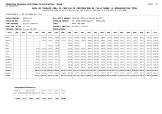 DIRECCION REGIONAL SECTORIAL DE EDUCACION - TACNA                                                                                                                                                               Página:      161
Ruc :20325722941
                                          HOJA DE TRABAJO PARA EL CALCULO DE PREPARACION DE CLASE SOBRE LA REMUNERACION TOTAL
                                                          CALCULO REALIZADO AL 30 %; Y AJUSTES DEL 16% A LOS D.U.090-1996, D.U.073-1997, D.U.011-1999

LIQUIDACION AL 31 DE DICIEMBRE DEL 2011

CODIGO MODULAR          : 1000445313                                         APELLIDOS Y NOMBRES: PALACIOS PORTILLO DURIGHT NELZON
NUMERO DE DNI           : 00445313                                           CENTRO DE TRABAJO      : IE. 42080 SIMON BOLIVAR - SANTA CRUZ
TIPO SERVIDOR           : Docente Nombrado                                   CARGO                  : PROF. POR HORA
NIVEL MAG. ACTUAL: II - 24                                                   PERIODO A ANALIZAR : 02/1991 - 12/2011
EXPEDIEN. PROCESO: Proceso N§ 5337                                           OBSERVACIONES          :

   Meses     1991       1992       1993         1994     1995      1996       1997      1998     1999     2000     2001     2002     2003     2004     2005     2006     2007     2008     2009     2010      2011        Total



Enero                                                     134.24   140.12      179.09   231.11   231.11   291.46   291.46   306.45   306.45   338.99   373.49   403.49   425.77   425.77   425.77   425.77     425.77     5,356.31

Febrero                                                   134.24   140.12      179.09   231.11   231.11   291.46   291.46   306.45   306.45   338.99   373.49   403.49   425.77   425.77   425.77   425.77     425.77     5,356.31

Marzo                                                                          179.09            231.11   291.46            306.45   306.45   338.99   373.49   403.49   425.77   425.77   425.77   425.77     425.77     4,559.38

Abril                                                              140.12      179.09            291.46   291.46            306.45   306.45   338.99   373.49   403.49   425.77   425.77   425.77   425.77     425.77     4,759.85

Mayo                                             97.64    134.24    140.12     179.09            291.46   291.46   291.46   306.45   338.99   359.99   394.49   415.04   425.77   425.77   425.77   425.77     425.77     5,369.28

Junio                                            97.64    134.24    140.12     179.09            291.46   291.46   291.46   306.45   338.99   359.99   394.49   415.04   425.77   425.77   425.77   425.77     425.77     5,369.28

Julio                                            97.64    134.24    140.12     179.09            291.46   291.46   291.46   306.45   338.99   359.99   394.49   415.04   425.77   425.77   425.77   425.77     425.77     5,369.28

Agosto                                           97.64    140.12    140.12     231.11            291.46   291.46   291.46   306.45   338.99   373.49   403.49   415.04   425.77   425.77   425.77   425.77     425.77     5,449.68

Setiembre                                        97.64    140.12    140.12     231.11            291.46   291.46   306.45   306.45   338.99   373.49   403.49   425.77   425.77   425.77   425.77   425.77     425.77     5,475.40

Octubre                                         134.24    140.12    140.12     231.11            291.46   291.46   306.45   306.45   338.99   373.49   403.49   425.77   425.77   425.77   425.77   425.77     425.77     5,512.00

Noviembre                                       134.24    140.12    179.09     231.11            291.46   291.46   306.45   306.45   338.99   373.49   403.49   425.77   425.77   425.77   425.77   425.77     425.77     5,550.97

Diciembre                                       134.24    140.12    179.09     231.11            291.46   291.46   306.45   306.45   338.99   373.49   403.49   425.77   425.77   425.77   425.77   425.77     425.77     5,550.97

Usuario                                         890.92 1,371.80 1,619.26 2,409.18       462.22 3,316.47 3,497.52 2,974.56 3,677.40 3,937.72 4,303.38 4,694.88 4,977.20 5,109.24 5,109.24 5,109.24 5,109.24   5,109.24 63,678.71

Essalud                                          80.18    123.46    145.73     216.83    41.60   298.48   314.78   267.71   330.97   330.97   330.97   330.97   330.97   330.97   330.97   330.97   330.97     330.97     4,822.26

TOTAL                                           971.10 1,495.26 1,764.99 2,626.01       503.82 3,614.95 3,812.30 3,242.27 4,008.37 4,268.69 4,634.35 5,025.85 5,308.17 5,440.21 5,440.21 5,440.21 5,440.21   5,440.21 68,500.97




            COSTO MENSUAL PERIODO 2012

            Prepa. de          Ajuste del 16%            Importe    Total     Aporte    Costo
            Clase 30% DU.090-96 DU.073-97 DU.011-99      Pagado    Usuario    Essalud   Total



             367.85      24.51      28.43        32.98    28.00    425.77      38.32    464.08
 
