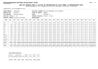 DIRECCION REGIONAL SECTORIAL DE EDUCACION - TACNA                                                                                                                                                               Página:       42
Ruc :20325722941
                                          HOJA DE TRABAJO PARA EL CALCULO DE PREPARACION DE CLASE SOBRE LA REMUNERACION TOTAL
                                                          CALCULO REALIZADO AL 35 %; Y AJUSTES DEL 16% A LOS D.U.090-1996, D.U.073-1997, D.U.011-1999

LIQUIDACION AL 31 DE DICIEMBRE DEL 2011

CODIGO MODULAR          : 1000423628                                         APELLIDOS Y NOMBRES: VALLE DE MONTENEGRO CLELIA GENOVEVA
NUMERO DE DNI           : 00423628                                           CENTRO DE TRABAJO      : PRONOEI
TIPO SERVIDOR           : Docente Nombrado                                   CARGO                  : DIRECTOR C.E
NIVEL MAG. ACTUAL: V - 40                                                    PERIODO A ANALIZAR : 02/1991 - 12/2011
EXPEDIEN. PROCESO: Proceso N§ 5854-6653                                      OBSERVACIONES          :

   Meses     1991       1992       1993         1994     1995      1996       1997      1998     1999     2000     2001     2002     2003     2004     2005     2006     2007     2008     2009     2010      2011        Total



Enero                    19.35      63.84        88.34    177.94    177.94     237.18   306.15   306.15   386.73   386.73   404.20   404.20   439.21   479.46   514.46   561.71   561.71   561.71   561.71     561.71     7,200.43

Febrero         3.68     19.35      63.84        88.34    177.94   177.94      237.18   306.15   306.15   386.73   386.73   404.20   404.20   439.21   479.46   514.46   561.71   561.71   561.71   561.71     561.71     7,204.11

Marzo           3.68     19.35      63.84        88.34    177.94   177.94      237.18   306.15   306.15   386.73   386.73   404.20   404.20   439.21   479.46   514.46   561.71   561.71   561.71   561.71     561.71     7,204.11

Abril           3.68     19.35      63.84       128.94    177.94   177.94      237.18   306.15   386.73   386.73   386.73   404.20   404.20   439.21   479.46   514.46   561.71   561.71   561.71   561.71     561.71     7,325.29

Mayo            3.68     19.35      88.34       128.94    177.94   177.94      237.18   306.15   386.73   386.73   386.73   404.20   439.21   463.71   503.96   538.96   561.71   561.71   561.71   561.71     561.71     7,458.30

Junio           3.68     19.35      88.34       128.94    177.94   177.94      237.18   306.15   386.73   386.73   386.73   404.20   439.21   463.71   503.96   538.96   561.71   561.71   561.71   561.71     561.71     7,458.30

Julio           3.68     19.35      88.34       128.94    177.94   177.94      237.18   306.15   386.73   386.73   386.73   404.20   439.21   463.71   503.96   538.96   561.71   561.71   561.71   561.71     561.71     7,458.30

Agosto          3.68     40.35      88.34       128.94    177.94   177.94      306.15   306.15   386.73   386.73   386.73   404.20   439.21   479.46   514.46   538.96   561.71   561.71   561.71   561.71     561.71     7,574.52

Setiembre       3.68     40.35      88.34       128.94    177.94   177.94      306.15   306.15   386.73   386.73   404.20   404.20   439.21   479.46   514.46   561.71   561.71   561.71   561.71   561.71     561.71     7,614.74

Octubre         3.68     40.35      88.34       177.94    177.94   177.94      306.15   306.15   386.73   386.73   404.20   404.20   439.21   479.46   514.46   561.71   561.71   561.71   561.71   561.71     561.71     7,663.74

Noviembre      10.77     40.35      88.34       177.94    177.94   237.18      306.15   306.15   386.73   386.73   404.20   404.20   439.21   479.46   514.46   561.71   561.71   561.71   561.71   561.71     561.71     7,730.07

Diciembre      10.77     40.35      88.34       177.94    177.94   237.18      306.15   306.15   386.73   386.73   404.20   404.20   439.21   479.46   514.46   561.71   561.71   561.71   561.71   561.71     561.71     7,730.07

Usuario        54.66    337.20    962.08 1,572.48 2,135.28 2,253.76 3,191.01 3,673.80 4,399.02 4,640.76 4,710.64 4,850.40 5,130.48 5,545.27 6,002.02 6,460.52 6,740.52 6,740.52 6,740.52 6,740.52            6,740.52 89,621.98

Essalud         4.92     30.35      86.59       141.52    192.18   202.84      287.19   330.64   395.91   417.67   423.96   436.54   436.54   436.54   436.54   436.54   436.54   436.54   436.54   436.54     436.54     6,879.30

TOTAL          59.58    367.55 1,048.67 1,714.00 2,327.46 2,456.60 3,478.20 4,004.44 4,794.93 5,058.43 5,134.60 5,286.94 5,567.02 5,981.81 6,438.56 6,897.06 7,177.06 7,177.06 7,177.06 7,177.06             7,177.06 96,501.28




            COSTO MENSUAL PERIODO 2012

            Prepa. de          Ajuste del 16%            Importe    Total     Aporte    Costo
            Clase 35% DU.090-96 DU.073-97 DU.011-99      Pagado    Usuario    Essalud   Total



             491.60      32.94      38.21       44.32     45.36    561.71      50.55    612.26
 