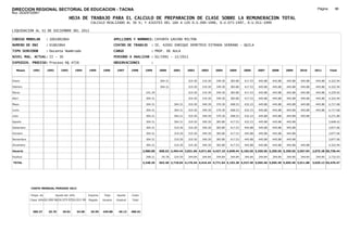 DIRECCION REGIONAL SECTORIAL DE EDUCACION - TACNA                                                                                                                                                                Página:       98
Ruc :20325722941
                                          HOJA DE TRABAJO PARA EL CALCULO DE PREPARACION DE CLASE SOBRE LA REMUNERACION TOTAL
                                                         CALCULO REALIZADO AL 30 %; Y AJUSTES DEL 16% A LOS D.U.090-1996, D.U.073-1997, D.U.011-1999

LIQUIDACION AL 31 DE DICIEMBRE DEL 2011

CODIGO MODULAR          : 1001802864                                        APELLIDOS Y NOMBRES: CATUNTA GAVINO MILTON
NUMERO DE DNI           : 01802864                                          CENTRO DE TRABAJO        : IE. 42091 ENRIQUE DEMETRIO ESTRADA SERRANO - QUILA
TIPO SERVIDOR           : Docente Nombrado                                  CARGO                    : PROF. DE AULA
NIVEL MAG. ACTUAL: II - 30                                                  PERIODO A ANALIZAR : 02/1991 - 12/2011
EXPEDIEN. PROCESO: Proceso N§ 4726                                          OBSERVACIONES            :

   Meses     1991       1992       1993         1994    1995      1996       1997      1998      1999      2000     2001     2002     2003     2004     2005     2006     2007     2008     2009     2010      2011        Total



Enero                                                                                                      304.31            319.30   319.30   349.30   383.80   417.53   445.88   445.88   445.88   445.88     445.88     4,322.94

Febrero                                                                                                    304.31            319.30   319.30   349.30   383.80   417.53   445.88   445.88   445.88   445.88     445.88     4,322.94

Marzo                                                                                             241.29                     319.30   319.30   349.30   383.80   417.53   445.88   445.88   445.88   445.88     445.88     4,259.92

Abril                                                                                             304.31                     319.30   319.30   349.30   383.80   417.53   445.88   445.88   445.88   445.88     445.88     4,322.94

Mayo                                                                                              304.31            304.31   319.30   349.30   370.30   408.53   432.23   445.88   445.88   445.88   445.88     445.88     4,717.68

Junio                                                                                             304.31            304.31   319.30   349.30   370.30   408.53   432.23   445.88   445.88   445.88   445.88     445.88     4,717.68

Julio                                                                                             304.31            304.31   319.30   349.30   370.30   408.53   432.23   445.88   445.88   445.88   445.88                4,271.80

Agosto                                                                                            304.31            304.31   319.30   349.30   383.80   417.53   432.23   445.88   445.88   445.88                         3,848.42

Setiembre                                                                                         304.31            319.30   319.30   349.30   383.80   417.53   445.88   445.88   445.88   445.88                         3,877.06

Octubre                                                                                           304.31            319.30   319.30   349.30   383.80   417.53   445.88   445.88   445.88   445.88                         3,877.06

Noviembre                                                                                         304.31            319.30   319.30   349.30   383.80   417.53   445.88   445.88   445.88   445.88                         3,877.06

Diciembre                                                                                         304.31            319.30   319.30   349.30   383.80   417.53   445.88   445.88   445.88   445.88   445.88                4,322.94

Usuario                                                                                         2,980.08   608.62 2,494.44 3,831.60 4,071.60 4,427.10 4,848.44 5,182.56 5,350.56 5,350.56 5,350.56 3,567.04   2,675.28 50,738.44

Essalud                                                                                           268.21    54.78   224.50   344.84   344.84   344.84   344.84   344.84   344.84   344.84   344.84   344.84     344.84     3,732.03

TOTAL                                                                                           3,248.29   663.40 2,718.94 4,176.44 4,416.44 4,771.94 5,193.28 5,527.40 5,695.40 5,695.40 5,695.40 3,911.88   3,020.12 54,470.47




            COSTO MENSUAL PERIODO 2012

            Prepa. de          Ajuste del 16%           Importe    Total     Aporte    Costo
            Clase 30% DU.090-96 DU.073-97 DU.011-99     Pagado    Usuario    Essalud   Total



             385.37      25.70      29.81       34.58    29.59    445.88      40.13    486.01
 