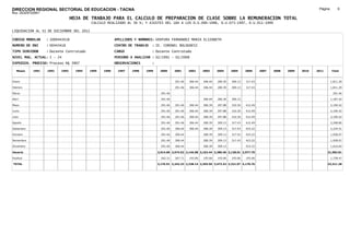 DIRECCION REGIONAL SECTORIAL DE EDUCACION - TACNA                                                                                                                             Página:        6
Ruc :20325722941
                                 HOJA DE TRABAJO PARA EL CALCULO DE PREPARACION DE CLASE SOBRE LA REMUNERACION TOTAL
                                           CALCULO REALIZADO AL 30 %; Y AJUSTES DEL 16% A LOS D.U.090-1996, D.U.073-1997, D.U.011-1999

LIQUIDACION AL 31 DE DICIEMBRE DEL 2011

CODIGO MODULAR     : 1000443418                         APELLIDOS Y NOMBRES: VENTURA FERNANDEZ MARIA ELIZABETH
NUMERO DE DNI      : 00443418                           CENTRO DE TRABAJO   : IE. CORONEL BOLOGNESI
TIPO SERVIDOR      : Docente Contratado                 CARGO               : Docente Contratado
NIVEL MAG. ACTUAL: I - 24                               PERIODO A ANALIZAR : 02/1991 - 02/2008
EXPEDIEN. PROCESO: Proceso N§ 3907                      OBSERVACIONES       :

   Meses    1991   1992   1993     1994   1995   1996    1997   1998    1999     2000      2001     2002     2003     2004     2005     2006     2007   2008   2009   2010   2011       Total



Enero                                                                                      291.46   306.44   306.44   280.39   309.13   317.43                                          1,811.29

Febrero                                                                                    291.46   306.44   306.44   280.39   309.13   317.43                                          1,811.29

Marzo                                                                             291.46                                                                                                 291.46

Abril                                                                             291.46                     306.44   280.39   309.13                                                   1,187.42

Mayo                                                                              291.46   291.46   306.44   280.39   297.88   310.30   412.49                                          2,190.42

Junio                                                                             291.46   291.46   306.44   280.39   297.88   310.30   412.49                                          2,190.42

Julio                                                                             291.46   291.46   306.44   280.39   297.88   310.30   412.49                                          2,190.42

Agosto                                                                            291.46   291.46   306.44   280.39   309.13   317.43   412.49                                          2,208.80

Setiembre                                                                         291.46   306.44   306.44   280.39   309.13   317.43   423.22                                          2,234.51

Octubre                                                                           291.46   306.44            280.39   309.13   317.43   423.22                                          1,928.07

Noviembre                                                                         291.46   306.44            280.39   309.13   317.43   423.22                                          1,928.07

Diciembre                                                                         291.46   306.44            280.39   309.13            423.22                                          1,610.64

Usuario                                                                         2,914.60 2,974.52 2,145.08 3,162.44 3,280.46 3,128.01 3,977.70                                      21,582.81

Essalud                                                                           262.31   267.71   193.06   193.06   193.06   193.06   193.06                                          1,728.47

TOTAL                                                                           3,176.91 3,242.23 2,338.14 3,355.50 3,473.52 3,321.07 4,170.76                                      23,311.28
 