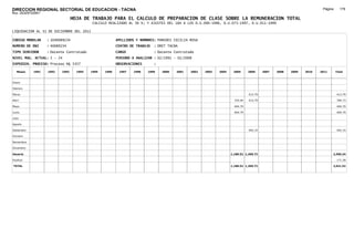 DIRECCION REGIONAL SECTORIAL DE EDUCACION - TACNA                                                                                                                   Página:     179
Ruc :20325722941
                                 HOJA DE TRABAJO PARA EL CALCULO DE PREPARACION DE CLASE SOBRE LA REMUNERACION TOTAL
                                           CALCULO REALIZADO AL 30 %; Y AJUSTES DEL 16% A LOS D.U.090-1996, D.U.073-1997, D.U.011-1999

LIQUIDACION AL 31 DE DICIEMBRE DEL 2011

CODIGO MODULAR     : 1040089234                         APELLIDOS Y NOMBRES: PAREDES CECILIA ROSA
NUMERO DE DNI      : 40089234                           CENTRO DE TRABAJO   : DRET TACNA
TIPO SERVIDOR      : Docente Contratado                 CARGO               : Docente Contratado
NIVEL MAG. ACTUAL: I - 24                               PERIODO A ANALIZAR : 02/1991 - 02/2008
EXPEDIEN. PROCESO: Proceso N§ 5357                      OBSERVACIONES       :

   Meses    1991   1992   1993     1994   1995   1996    1997   1998    1999    2000   2001   2002   2003   2004    2005      2006     2007   2008   2009   2010   2011       Total



Enero

Febrero

Marzo                                                                                                                         413.79                                          413.79

Abril                                                                                                                370.94   413.79                                          784.73

Mayo                                                                                                                 404.79                                                   404.79

Junio                                                                                                                404.79                                                   404.79

Julio

Agosto

Setiembre                                                                                                                     442.14                                          442.14

Octubre

Noviembre

Diciembre

Usuario                                                                                                            1,180.52 1,269.72                                      2,450.24

Essalud                                                                                                                                                                       171.28

TOTAL                                                                                                              1,180.52 1,269.72                                      2,621.52
 