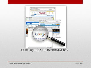1.1 BUSQUEDA DE INFORMACIÓN
05/05/2015Unidad Academica Preparatoria 11
 
