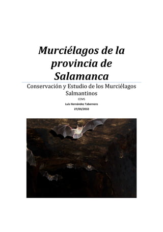 Murciélagos de la
      provincia de
       Salamanca
Conservación y Estudio de los Murciélagos
              Salmantinos
                       CEMS
              Luis Hernández Tabernero
                    27/03/2010
 