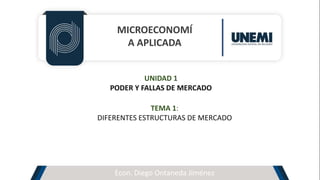 MICROECONOMÍ
A APLICADA
TEMA 1:
DIFERENTES ESTRUCTURAS DE MERCADO
Econ. Diego Ontaneda Jiménez
UNIDAD 1
PODER Y FALLAS DE MERCADO
 