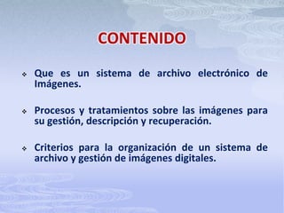 CONTENIDOQue es un sistema de archivo electrónico de Imágenes.
