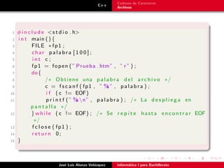 uso de archivos y cadenas en lenguaje de programacion c | PDF