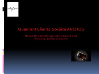 Quadrant Clients  Société ARCHOS Résultats compilés par ASFO Grand Sud (Patricia, Jamila et Cathy) 
