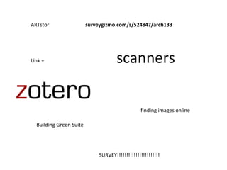 scanners finding images online Building Green Suite ARTstor SURVEY!!!!!!!!!!!!!!!!!!!!!!! Link + surveygizmo.com/s/524847/arch133 