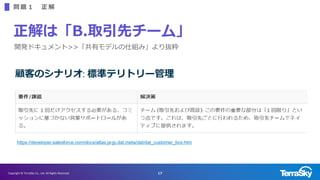 17Copyright ? TerraSky Co., Ltd. All Rights Reserved.
 }   
_kɥ>>Хǥ˽Mߡi
ϡB.ȡȥ`ࡹ
https://developer.salesforce.com/docs/atlas.ja-jp.dat.meta/dat/dat_customer_box.htm
 