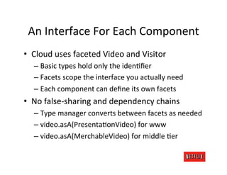 An	
  Interface	
  For	
  Each	
  Component	
  
•  Cloud	
  uses	
  faceted	
  Video	
  and	
  Visitor	
  
    –  Basic	
 ...