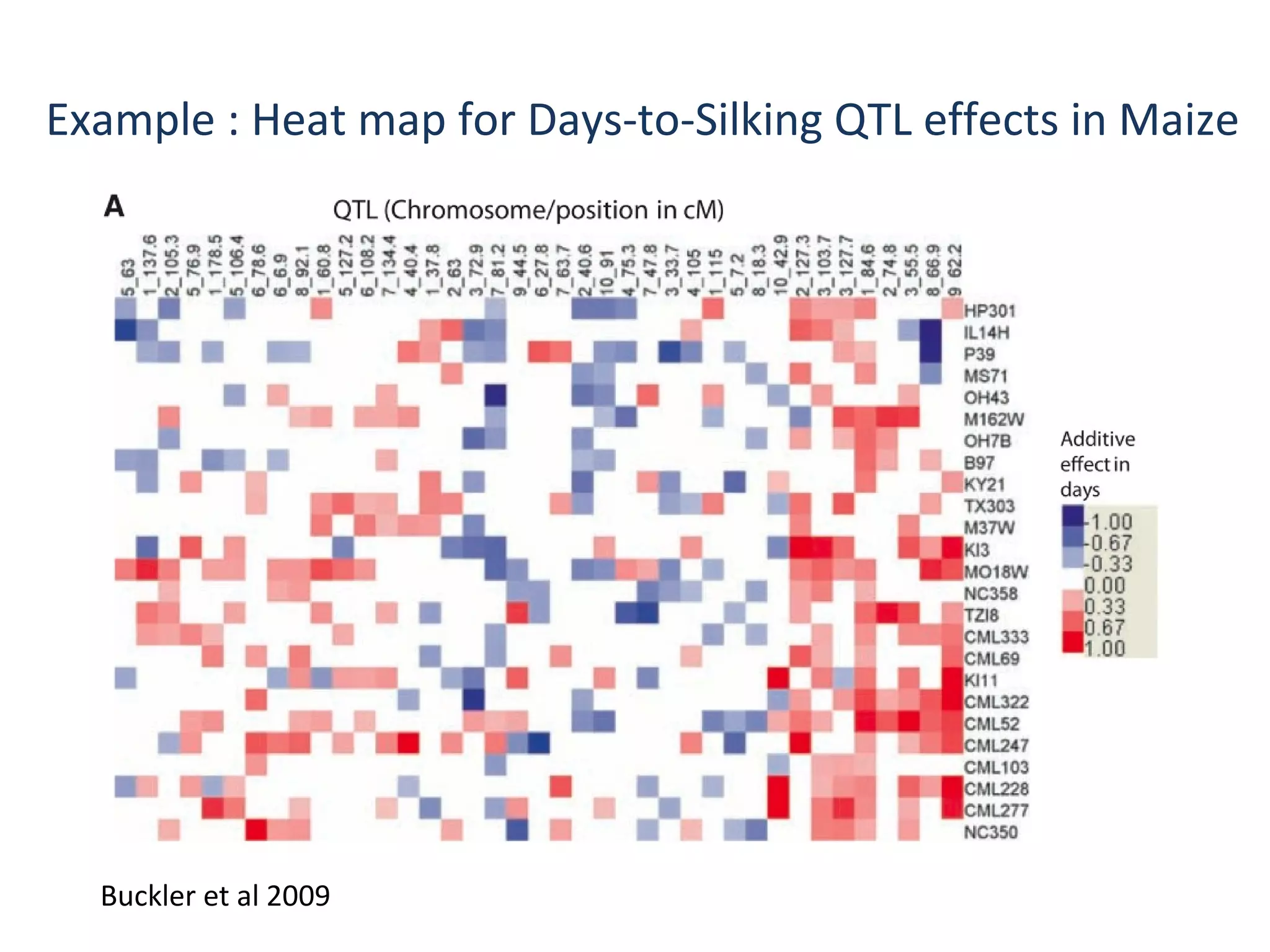 Example : Heat map for Days-to-Silking QTL effects in Maize

Buckler et al 2009

 