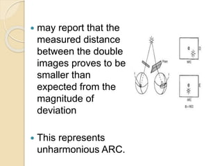  may report that the
measured distance
between the double
images proves to be
smaller than
expected from the
magnitude of
deviation
 This represents
unharmonious ARC.
 