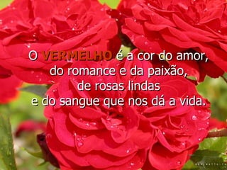 O VERMELHO é a cor do amor,
   do romance e da paixão,
        de rosas lindas
e do sangue que nos dá a vida.
 