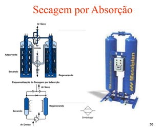 30
Esquematização da Secagem por Adsorção
Ar Seco
Ar
Úmido
Regenerando
Secando
Adsorvente
Regenerando
Secando
Ar Úmido
Ar Seco
Simbologia
Secagem por Absorção
 