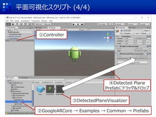 ƽҕץ (4/4)
GoogleARCore  Examples  Common  Prefabs
DetectedPlaneVisualizer
Controller
Detected Plane
Prefab˥ɥå&ɥå
 