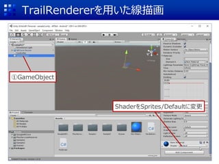 TrailRendererを用いた線描画
ShaderをSprites/Defaultに変更
①GameObject
 
