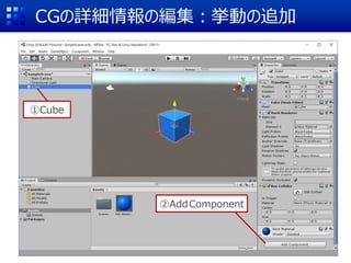 CGの詳細情報の編集：挙動の追加
②AddComponent
①Cube
 