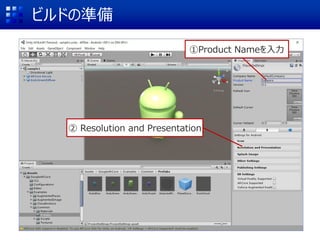 ビルドの準備
①Product Nameを入力
② Resolution and Presentation
 