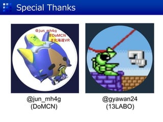Special Thanks
@jun_mh4g
(DoMCN)
@gyawan24
(13LABO)
 