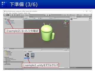 下準備 (3/6)
①sample2.unityをダブルクリック
②sample2になったことを確認
 