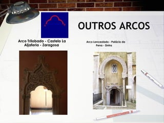 OUTROS ARCOS
Arco Lanceolado - Palácio da
Pena - Sintra
Arco Trilobado - Castelo La
Aljaferia - Zaragosa
 