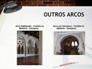 OUTROS ARCOS
Arco em Ferradura - Castelo La
Aljaferia - Zaragosa
Arco Polilobado - Castelo La
Aljaferia - Zaragosa
 