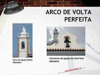 ARCO DE VOLTA
PERFEITA
Torre da Igreja Matriz
Albufeira
Pormenor da igreja de Sant’Ana
Albufeira
 