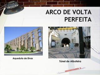 ARCO DE VOLTA
PERFEITA
Aqueduto de Elvas
Túnel de Albufeira
 