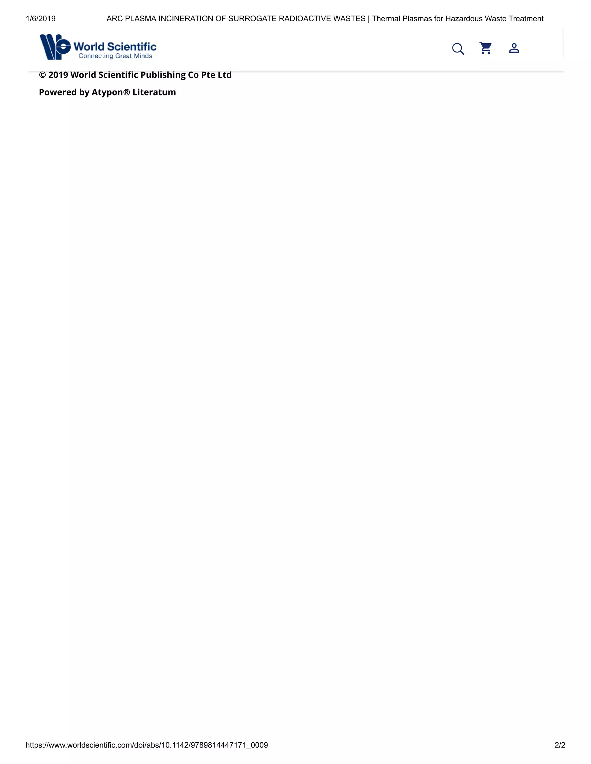 Arc plasma incineration of surrogate radioactive wastes thermal plasmas for hazardous waste