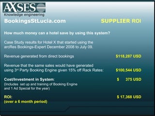 Knowledge engineering BookingsStLucia.com   SUPPLIER  ROI How much money can a hotel save by using this system? Case Study...