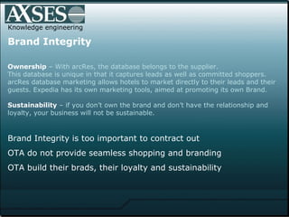 Knowledge engineering Brand Integrity Ownership  – With arcRes, the database belongs to the supplier.  This database is un...