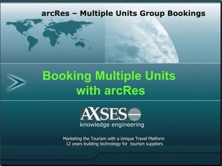 knowledge engineering arcRes – Multiple Units Group Bookings Marketing the Tourism with a Unique Travel Platform  12 years building technology for  tourism suppliers Booking Multiple Units  with arcRes 