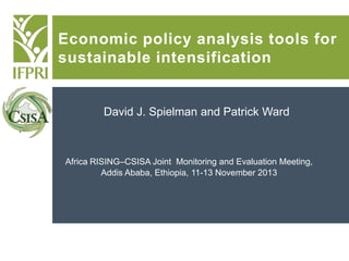 Economic policy analysis tools for
sustainable intensification

David J. Spielman and Patrick Ward

Africa RISING–CSISA Joint Monitoring and Evaluation Meeting,
Addis Ababa, Ethiopia, 11-13 November 2013

 