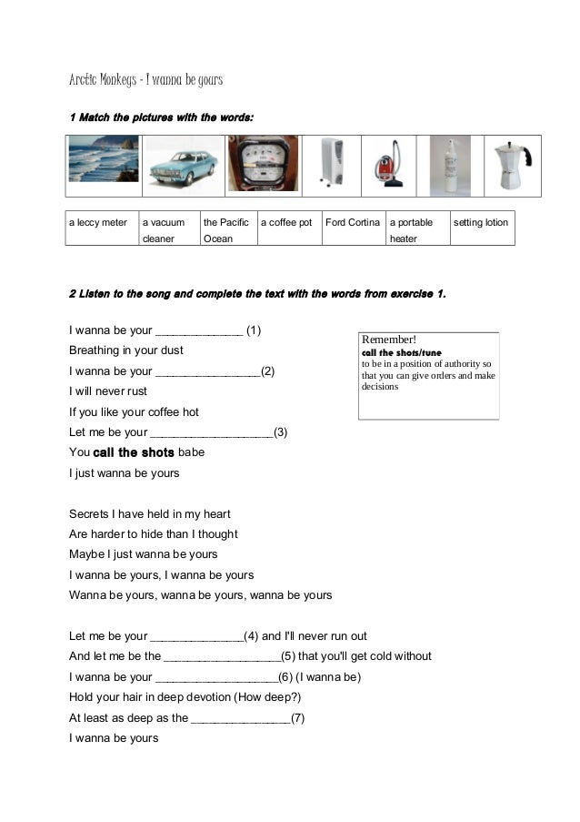 Arctic Monkeys I Wanna Be Yours Writing Acivities