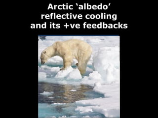 Arctic ‘albedo’
  reflective cooling
and its +ve feedbacks
 